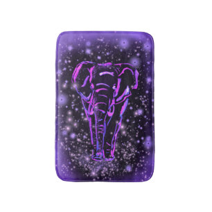Neon Purple Pink Elephant Walking At Starry Night Bath Mat
