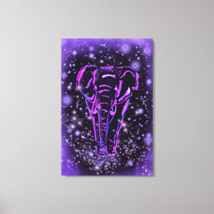 Neon Purple Pink Elephant Walking At Starry Night Canvas Print