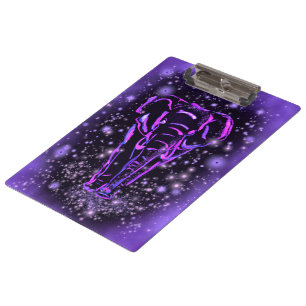 Neon Purple Pink Elephant Walking At Starry Night Clipboard