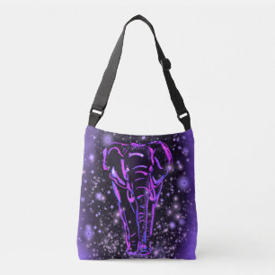 Neon Purple Pink Elephant Walking At Starry Night  Crossbody Bag