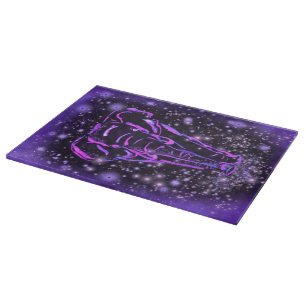 Neon Purple Pink Elephant Walking At Starry Night  Cutting Board