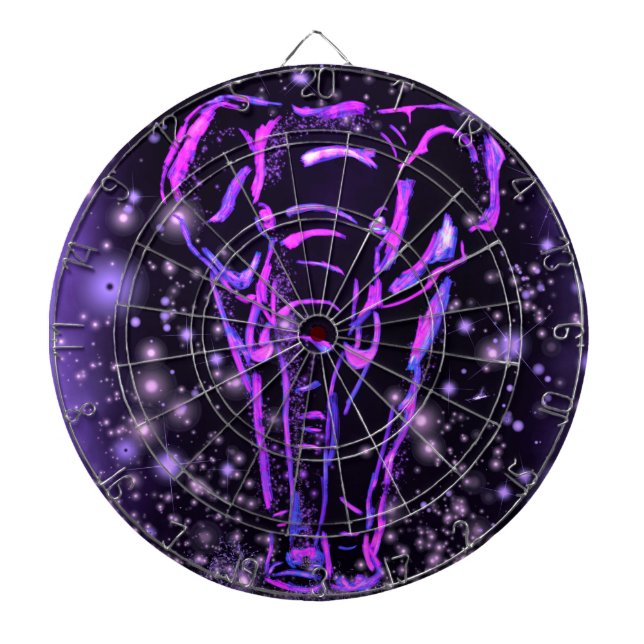 Neon Purple Pink Elephant Walking At Starry Night  Dartboard (Front)