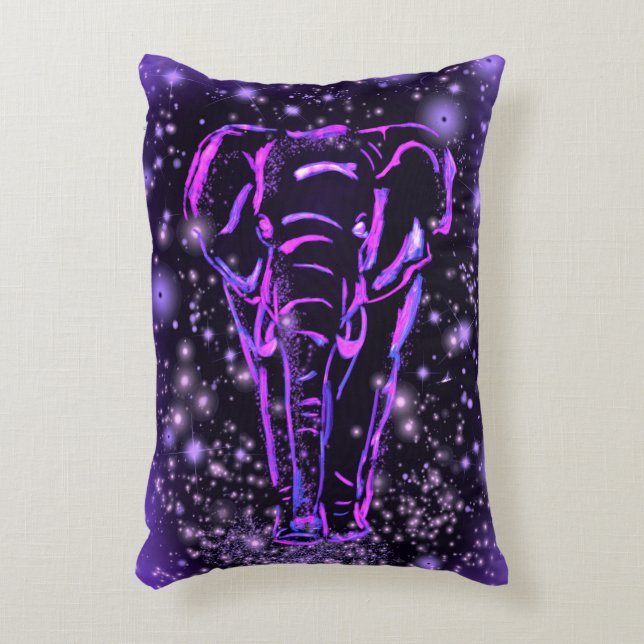 Neon Purple Pink Elephant Walking At Starry Night  Decorative Cushion (Front(Vertical))