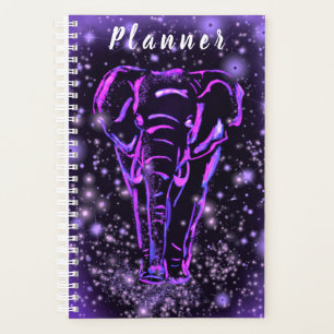 Neon Purple Pink Elephant Walking At Starry Night Planner