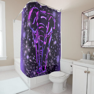 Neon Purple Pink Elephant Walking At Starry Night Shower Curtain
