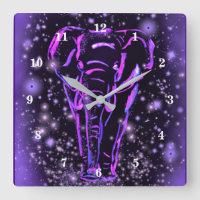 Neon Purple Pink Elephant Walking At Starry Night 