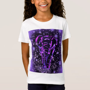 Neon Purple Pink Elephant Walking At Starry Night T-Shirt