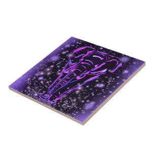 Neon Purple Pink Elephant Walking At Starry Night  Tile