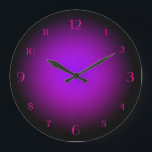 Neon Purple & Pink Glow Black Large Clock<br><div class="desc">This mysterious, gothic style wall clock features a black coloured background with bright neon pink numbers printed in a whimsical font. A matching neon pinkish - purple gradient extends from the centre where it appears most dense, and gradually fades. The neon over the black makes the numbers and purple gradient...</div>