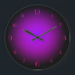 Neon Purple & Pink Glow Black Large Clock<br><div class="desc">This mysterious, gothic style wall clock features a black coloured background with bright neon pink numbers printed in a whimsical font. A matching neon pinkish - purple gradient extends from the centre where it appears most dense, and gradually fades. The neon over the black makes the numbers and purple gradient...</div>