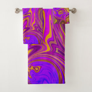 Neon Purple Pink Yellow Abstract Design Bath Towel Set