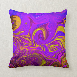 Neon Purple Pink Yellow Abstract Design Cushion
