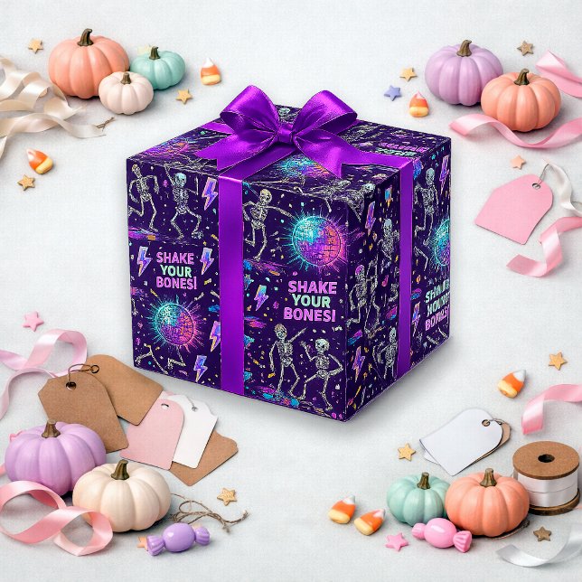 Neon Purple Skeleton Disco Pattern Wrapping Paper (Creator Uploaded)