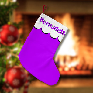 Neon Purple White 3D Elegant Name Personalised Small Christmas Stocking