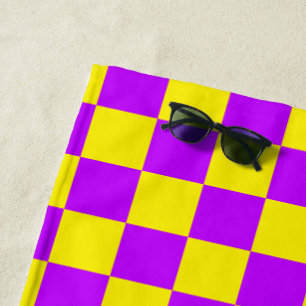 Neon Purple Yellow Chequered Chequerboard Vintage Beach Towel