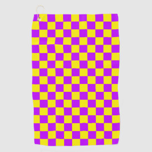 Neon Purple Yellow Chequered Chequerboard Vintage Golf Towel
