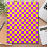Neon Purple Yellow Chequered Chequerboard Vintage Notebook<br><div class="desc">Vintage Neon Purple and Yellow Chequered Chequerboard</div>
