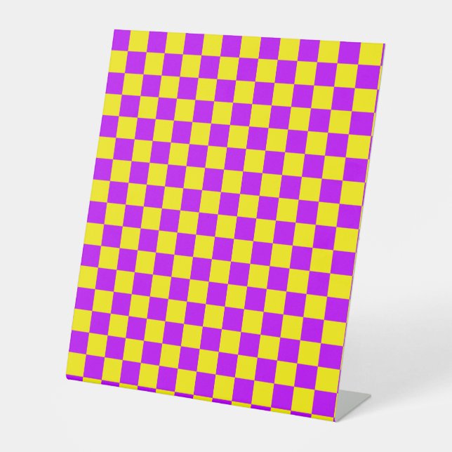 Neon Purple Yellow Chequered Chequerboard Vintage Pedestal Sign (Front)