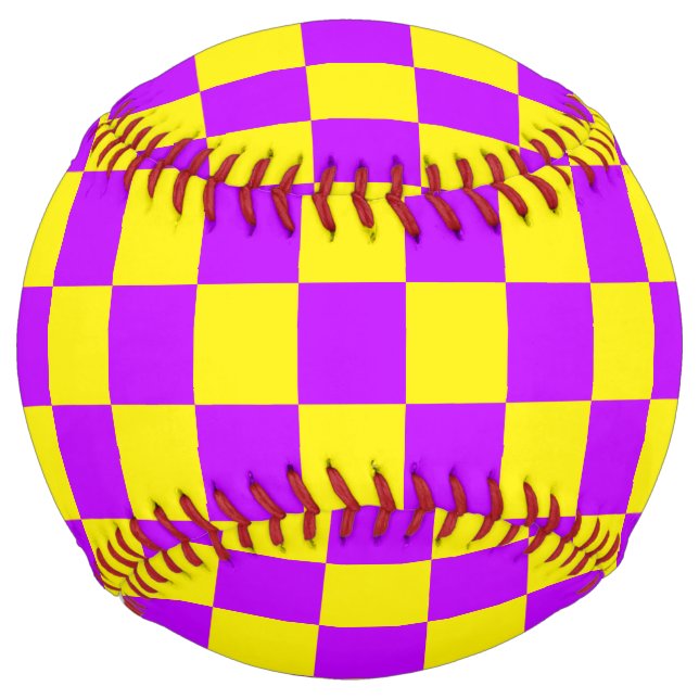 Neon Purple Yellow Chequered Chequerboard Vintage Softball (Front)