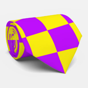 Neon Purple Yellow Chequered Chequerboard Vintage Tie