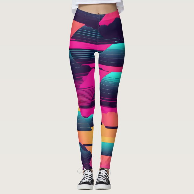 Neon Pyramids | Funky Synthwave Leggings (Front)