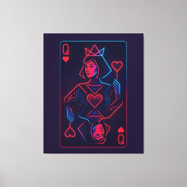 Neon Queen of Hearts — Retro-Futurist Synthwave Canvas Print (Front)