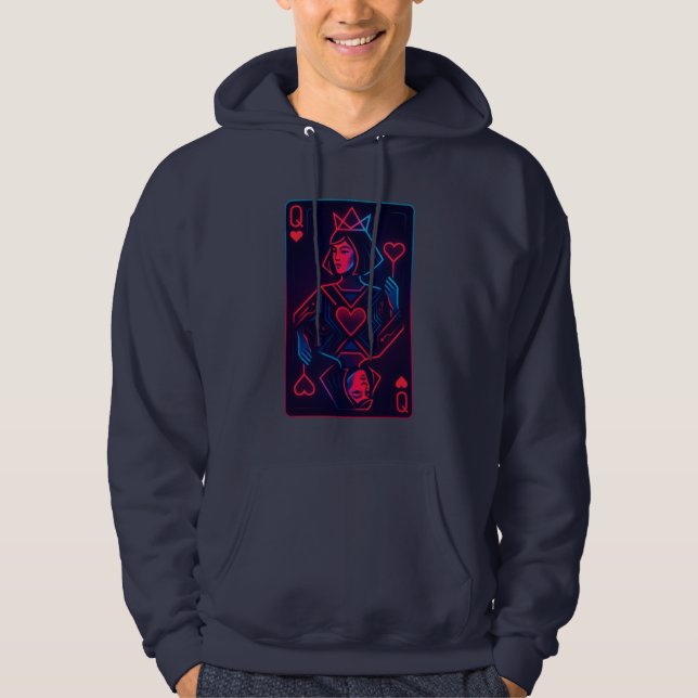 Neon Queen of Hearts — Retro-Futurist Synthwave Hoodie (Front)