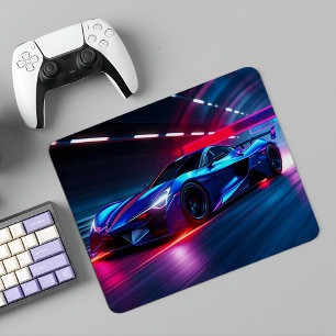 Neon Racer: Futuristic Supercar in Cyberpunk City  Mouse Mat