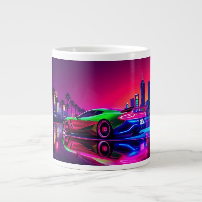 Neon Racer Mug – 80s Retro-Futuristic Sports Car (Front)