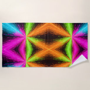 Neon Radial Burst Explosion Beach Towel