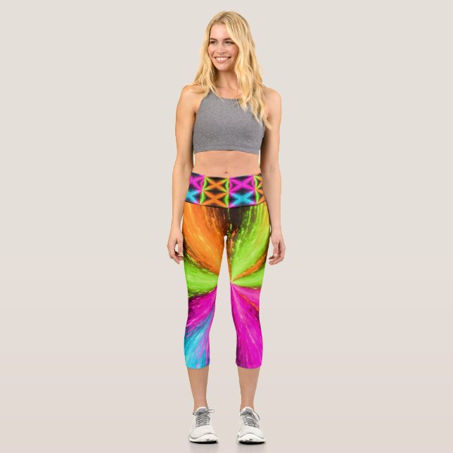 Neon Radial Burst Explosion Capri Leggings (Front)