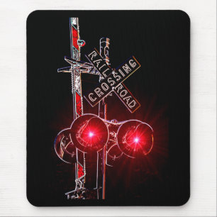 Neon Railroad Crossing Signal Mouse Mat