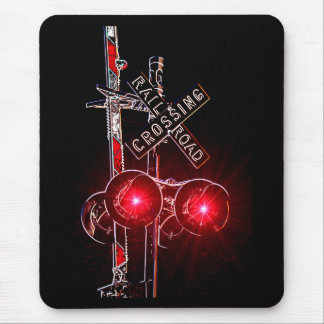 Neon Railroad Crossing Signal Mouse Mat
