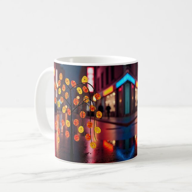 Neon Rain City Glow Coffee Mug (Front Left)