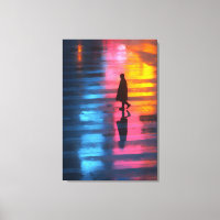 Neon Rain Crosswalk Silhouette