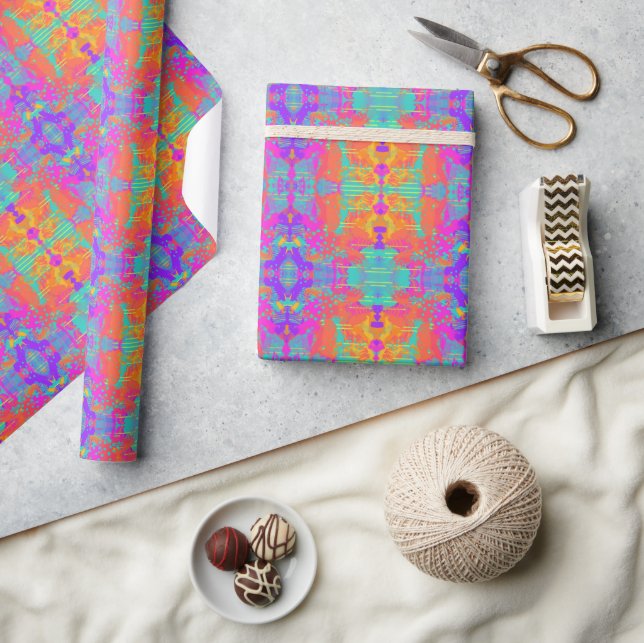 Neon Rainbow Abstract Inkblot Paint Wrapping Paper (Crafts)