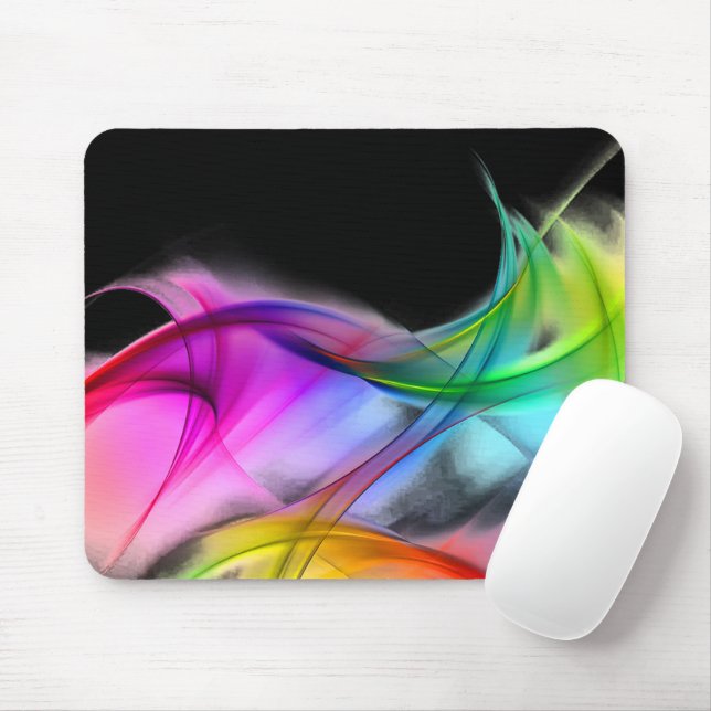 Neon Rainbow Abstract On Black Mouse Mat (With Mouse)
