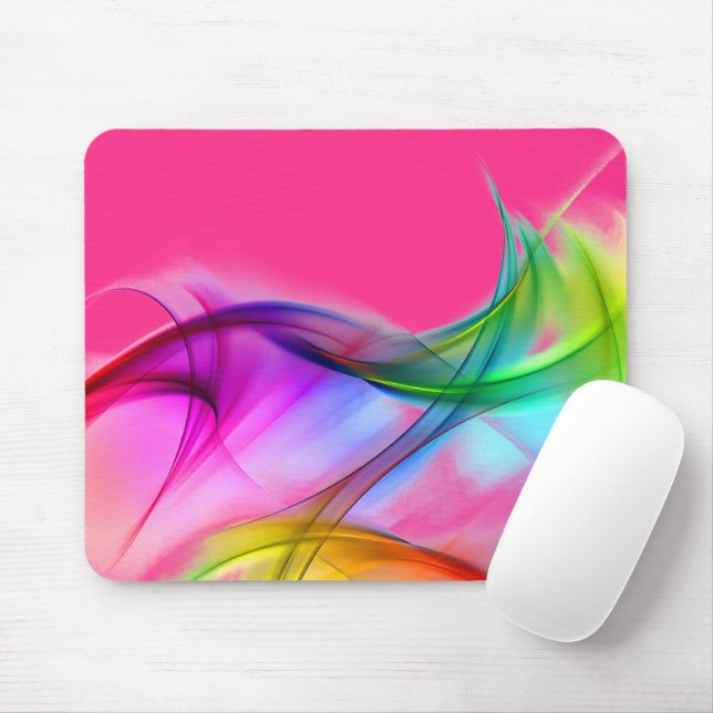Neon Rainbow Abstract On Pink Mouse Mat (With Mouse)