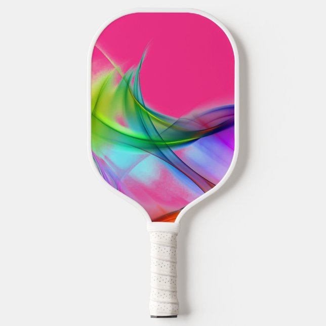 Neon Rainbow Abstract On Pink Pickleball Paddle (Front)