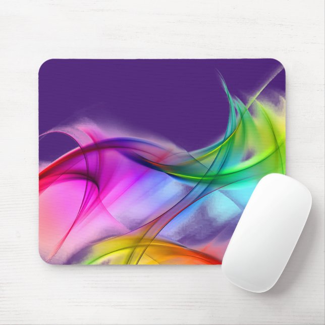Neon Rainbow Abstract On Purple Mouse Mat (With Mouse)