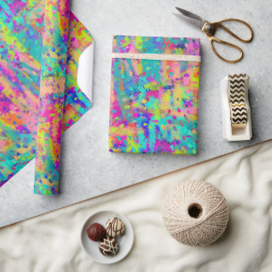Neon Rainbow Abstract Paint Wrapping Paper