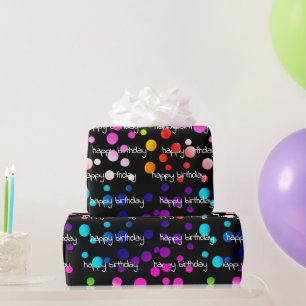 Neon Rainbow Birthday Polka Dots   Wrapping Paper