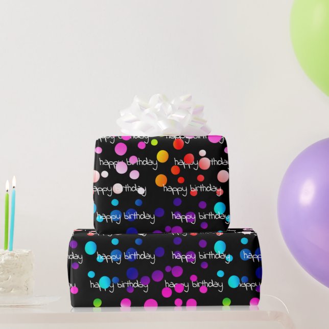 Neon Rainbow Birthday Polka Dots   Wrapping Paper (Party Gifts)