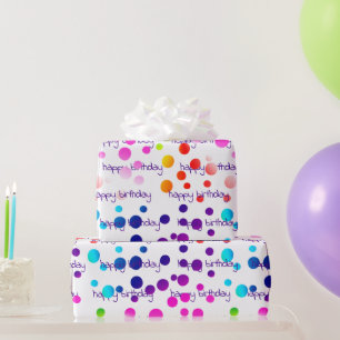 Neon Rainbow Birthday Polka Dots  Wrapping Paper