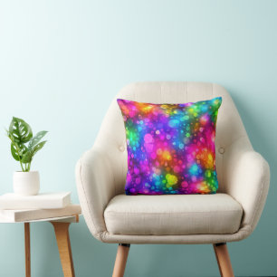 Neon Rainbow Bokeh Lights Abstract Cushion