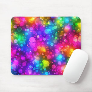 Neon Rainbow Bokeh Lights Abstract Mouse Mat