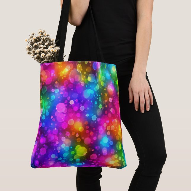 Neon Rainbow Bokeh Lights Abstract Tote Bag (Close Up)