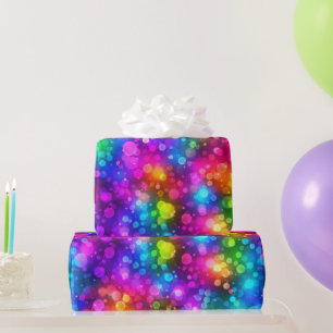 Neon Rainbow Bokeh Lights Abstract Wrapping Paper