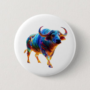 Neon Rainbow Buffalo Artwork 6 Cm Round Badge
