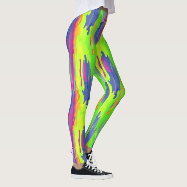 Neon Rainbow Camo Vertical Pattern Activewear Leggings (Right)